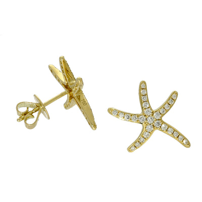 18ct Yellow Gold 0.30ct Pave Diamond Starfish Stud Earrings
