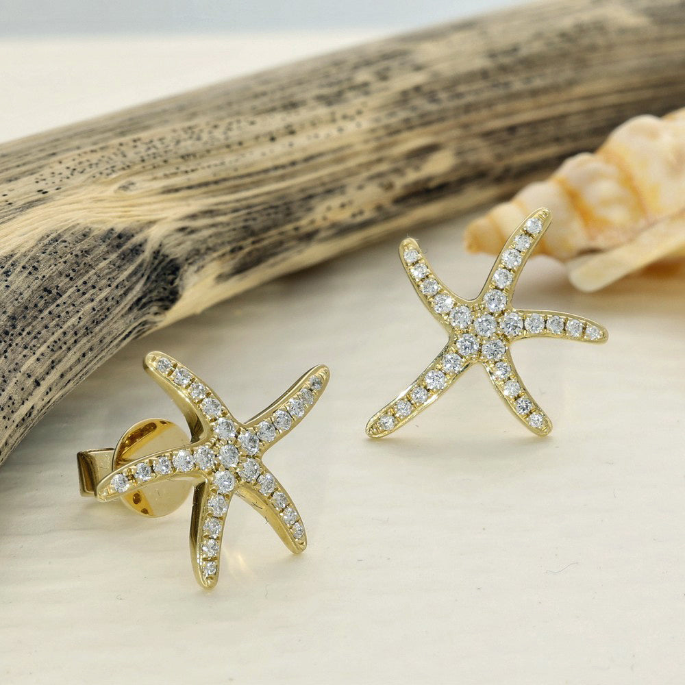 18ct Yellow Gold 0.30ct Pave Diamond Starfish Stud Earrings
