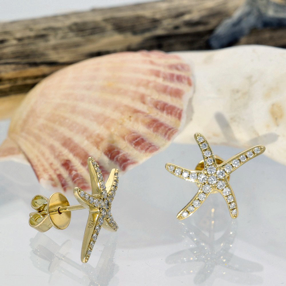 18ct Yellow Gold 0.30ct Pave Diamond Starfish Stud Earrings
