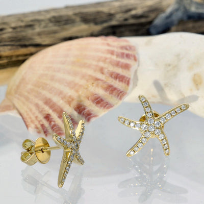 18ct Yellow Gold 0.30ct Pave Diamond Starfish Stud Earrings