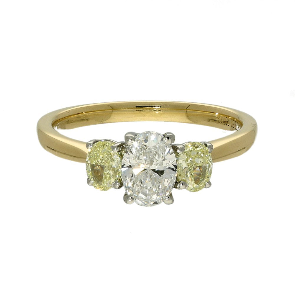 18ct Yellow Gold Natural Oval Yellow & White Diamond Trilogy Ring