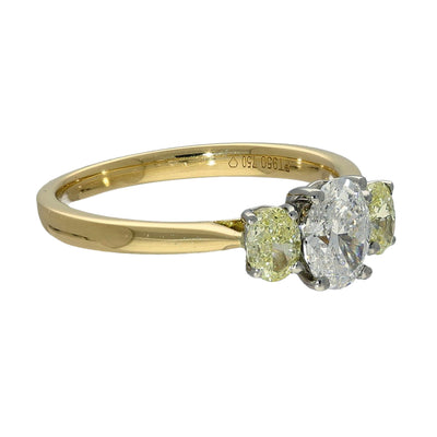 18ct Yellow Gold Natural Oval Yellow & White Diamond Trilogy Ring