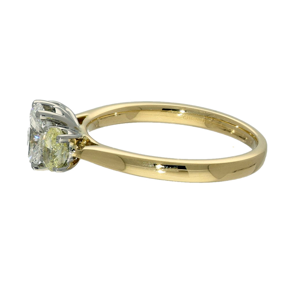 18ct Yellow Gold Natural Oval Yellow & White Diamond Trilogy Ring