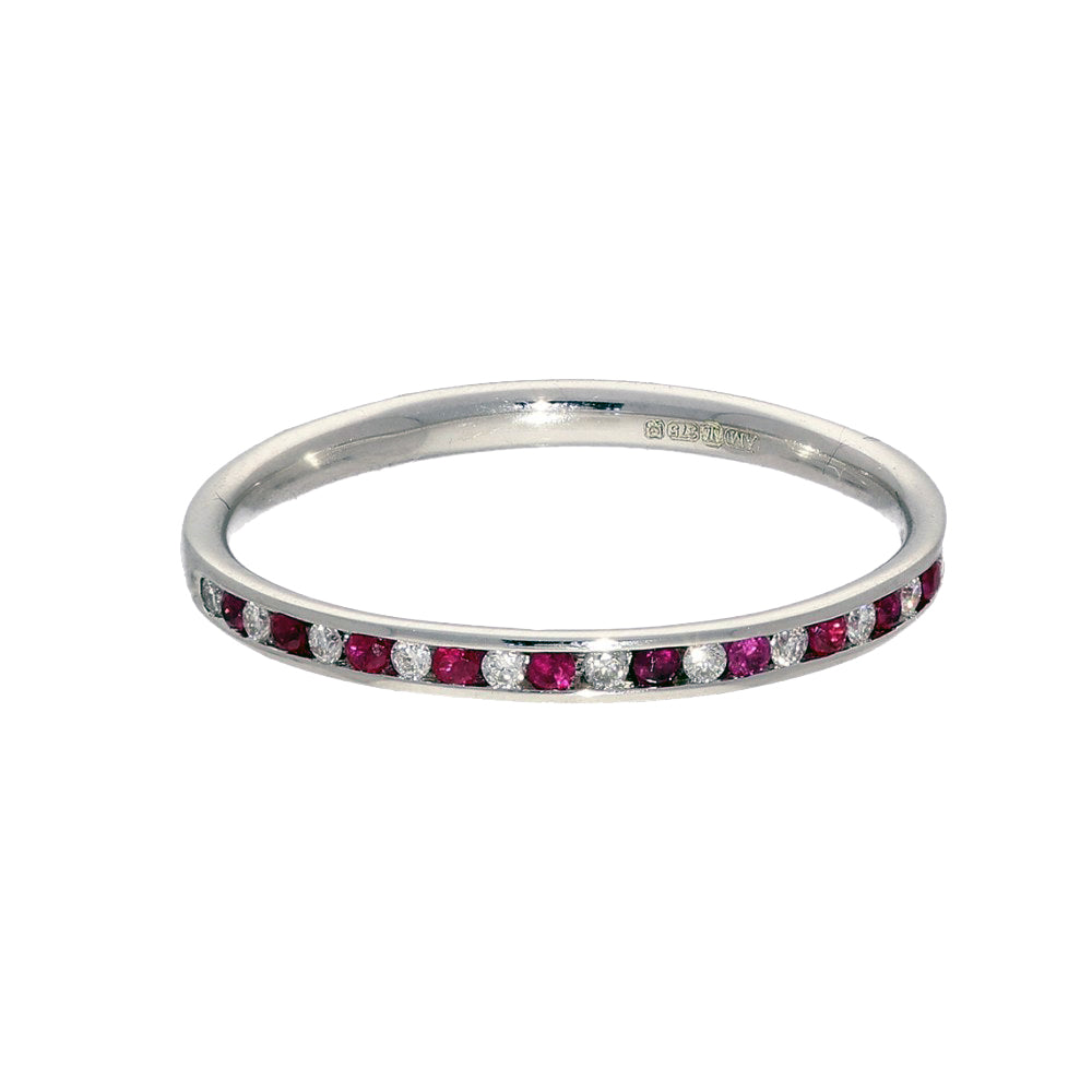 9ct White Gold Slim 1.9mm Ruby & Diamond Half Eternity Ring