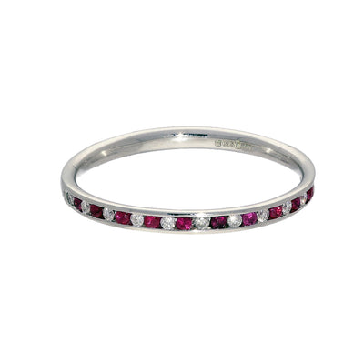 9ct White Gold Slim 1.9mm Ruby & Diamond Half Eternity Ring