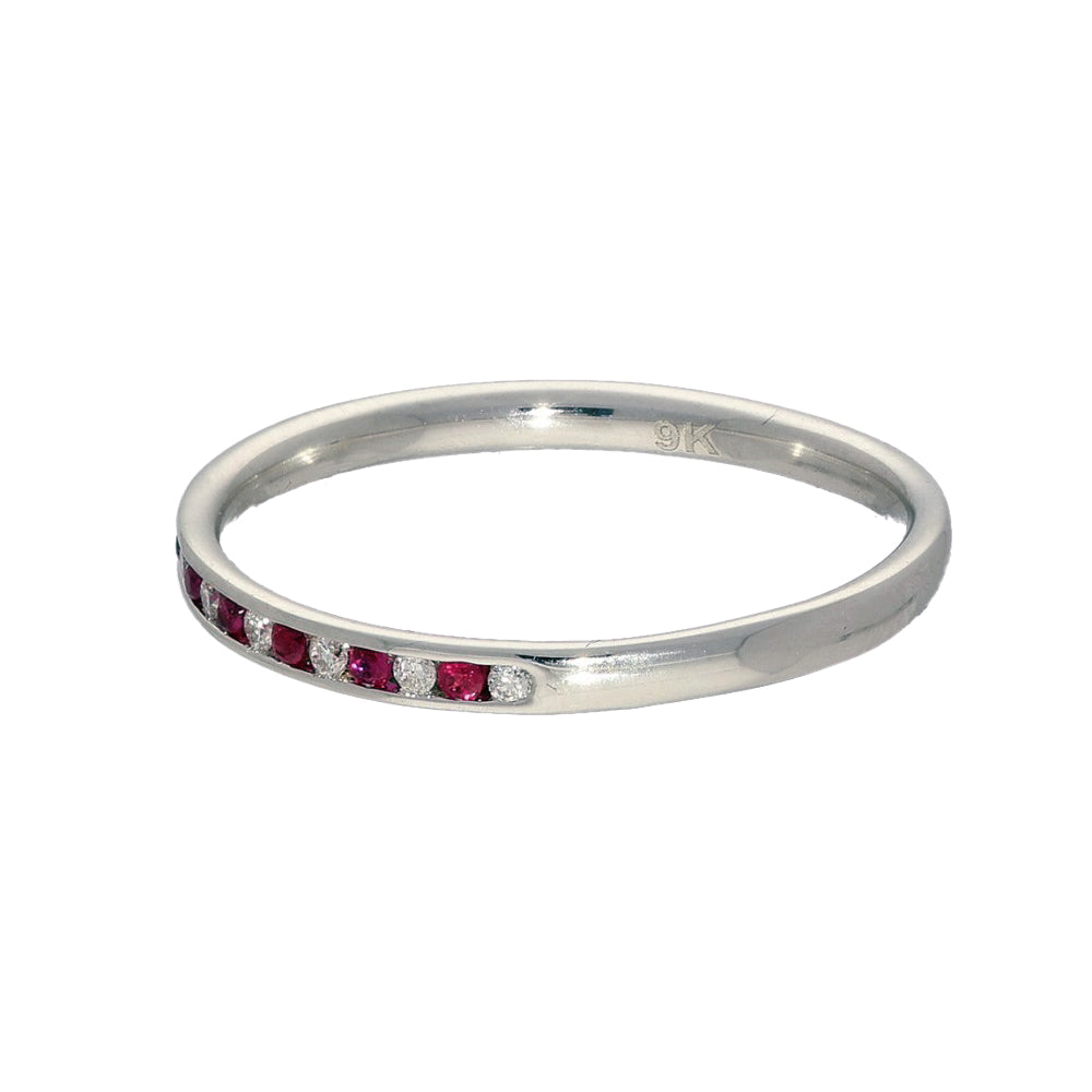 9ct White Gold Slim 1.9mm Ruby & Diamond Half Eternity Ring
