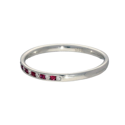 9ct White Gold Slim 1.9mm Ruby & Diamond Half Eternity Ring