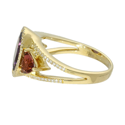 18ct Yellow Gold Amethyst, Pink Tourmaline & Diamond Cocktail Ring
