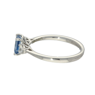 Platinum Emerald Cut Aquamarine and Diamond Trilogy Ring