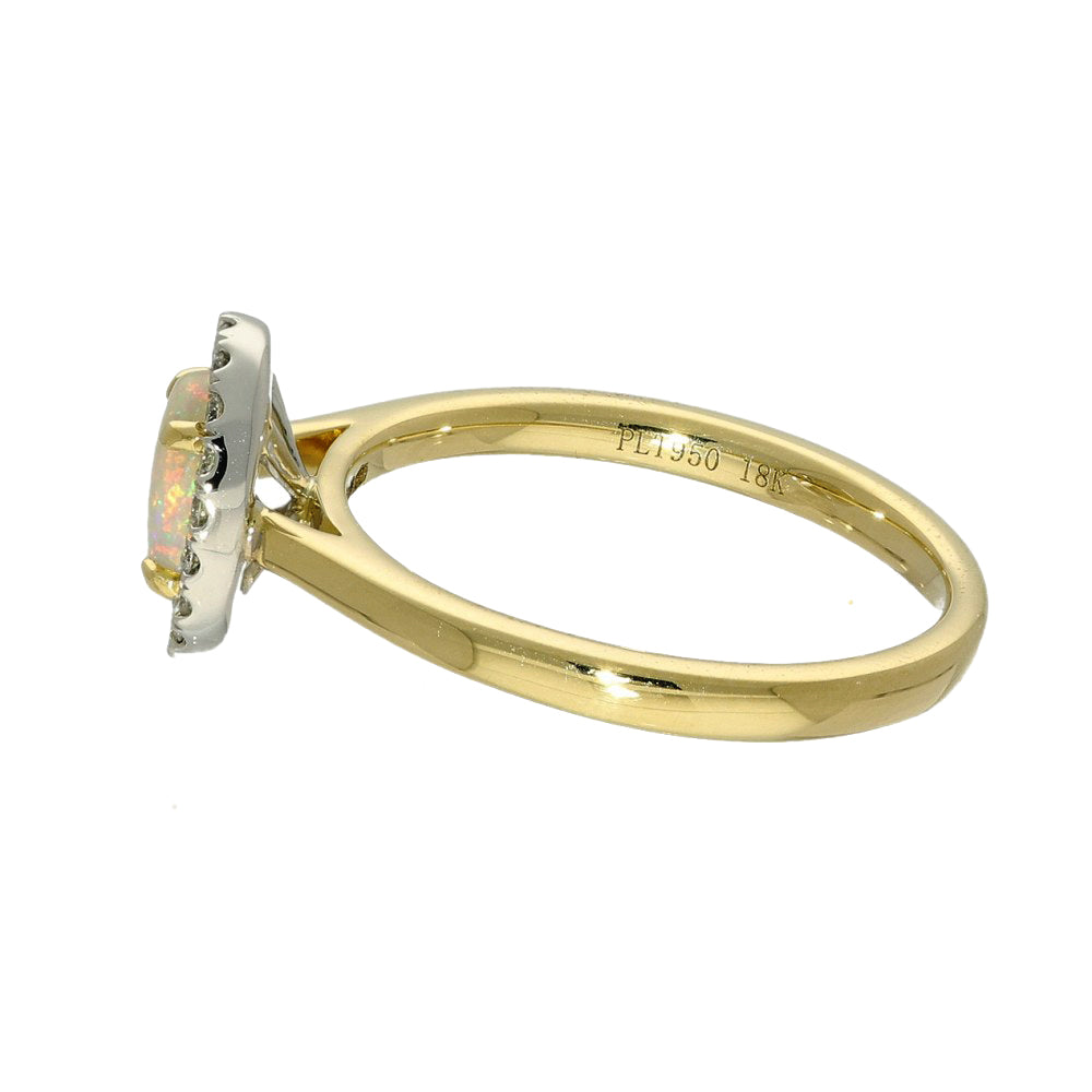 18ct Yellow Gold Opal and Diamond Oval Halo Ring