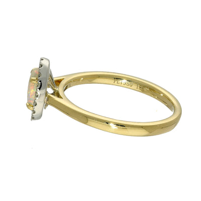 18ct Yellow Gold Opal and Diamond Oval Halo Ring