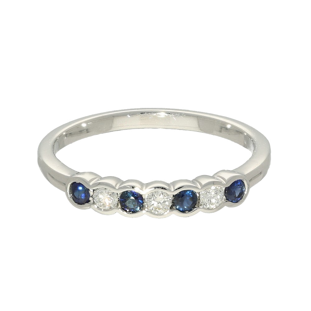 9ct White Gold Sapphire & Diamond 7 Stone Ring