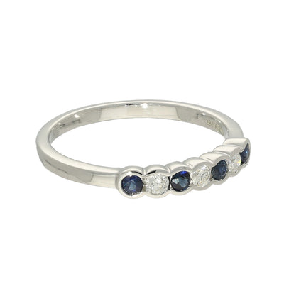 9ct White Gold Sapphire & Diamond 7 Stone Ring