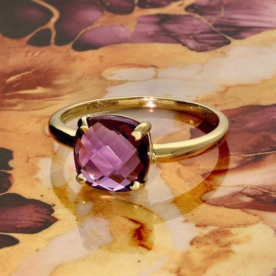 18ct Yellow Gold Amethyst Single Stone Ring