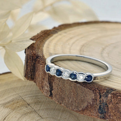 9ct White Gold Sapphire & Diamond 7 Stone Ring