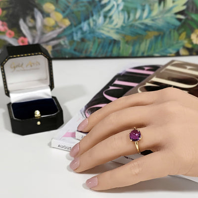 18ct Yellow Gold Amethyst Single Stone Ring
