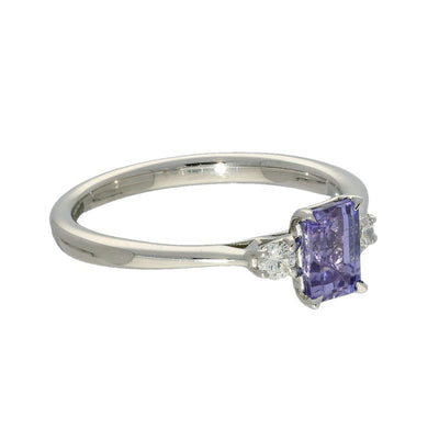 Platinum Emerald Cut Tanzanite and Diamond Trilogy Ring
