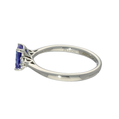 Platinum Emerald Cut Tanzanite and Diamond Trilogy Ring