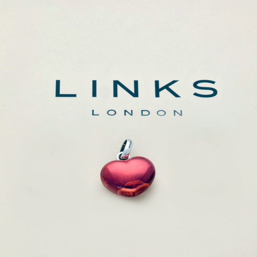 Pre-loved Links of London Silver Pink Metallic Heart Charm