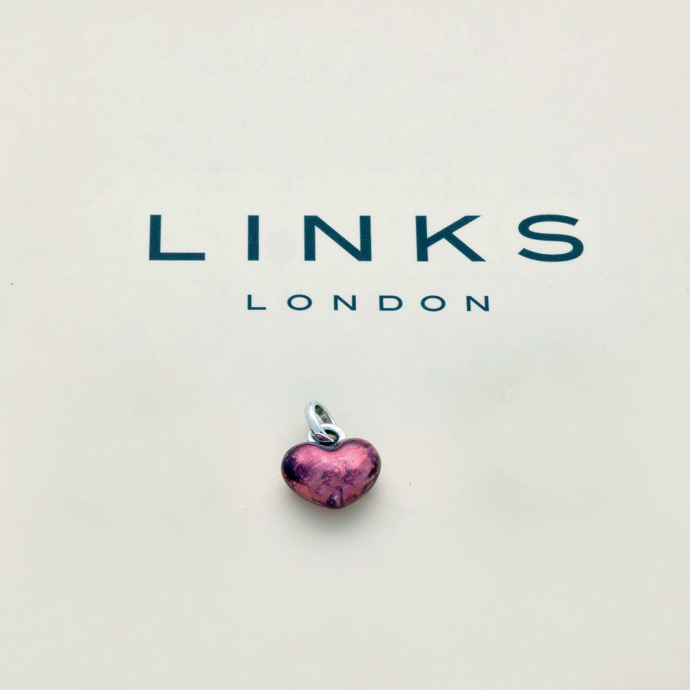 Pre-loved Links of London Silver Pink Metallic Mini Heart Charm