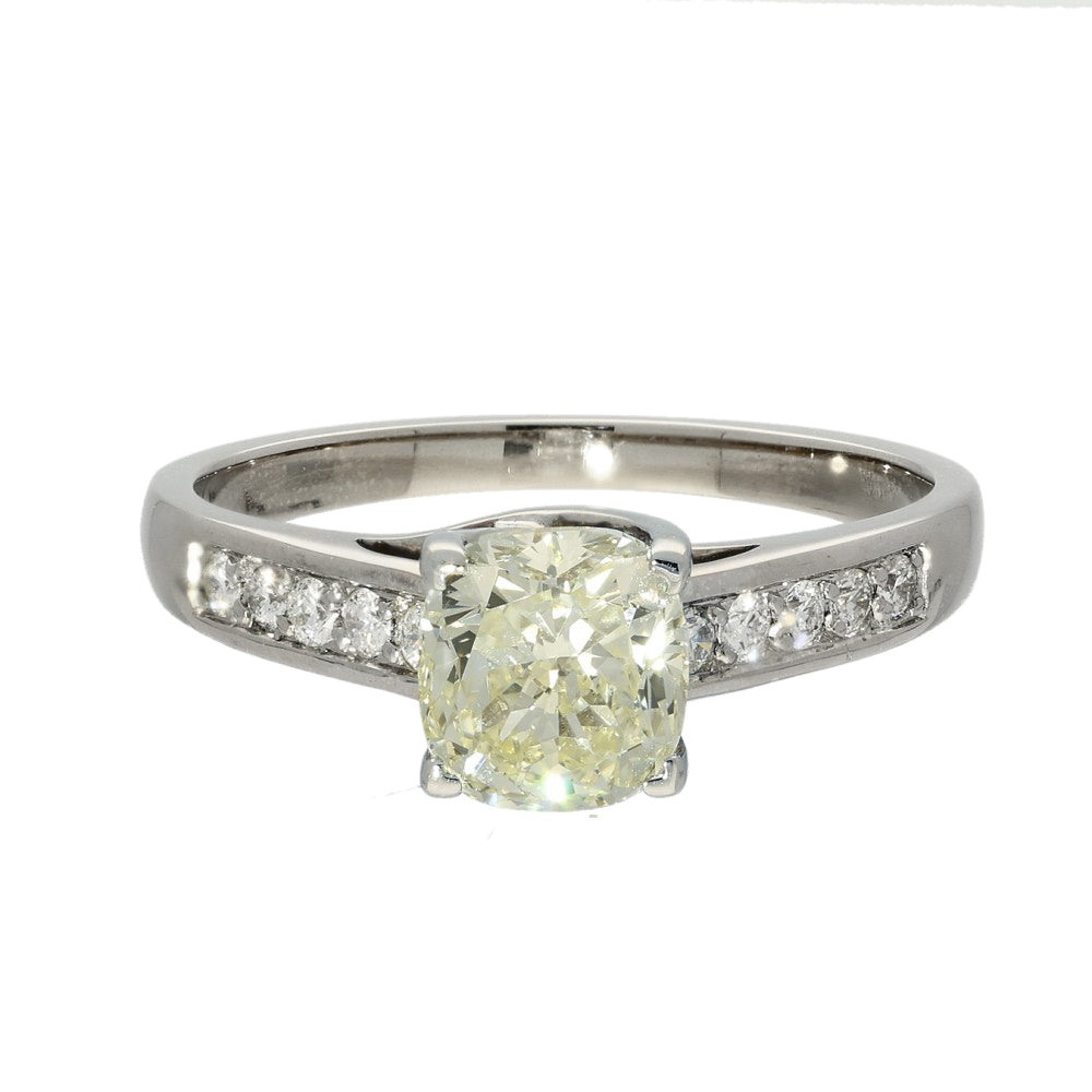 18ct White Gold Natural Yellow Diamond Solitaire with Diamond Set Shoulders