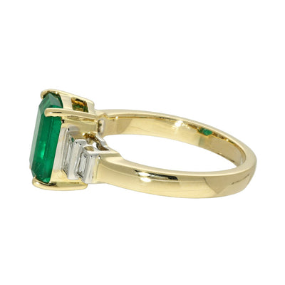 18ct Yellow Gold Emerald & Baguette Diamond Five Stone Ring