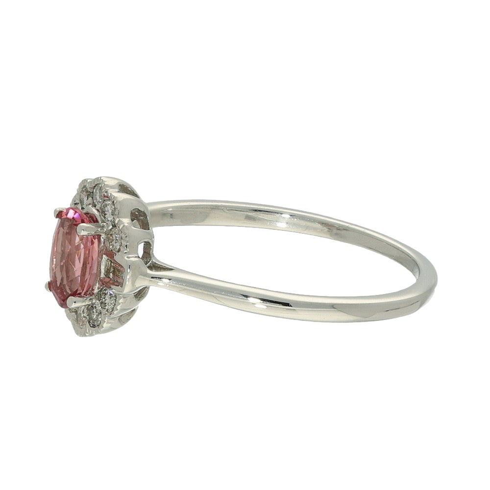 9ct White Gold Pink Tourmaline Diamond Halo Ring