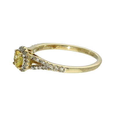 9ct Yellow Gold Yellow Sapphire Diamond Halo Shoulders Ring