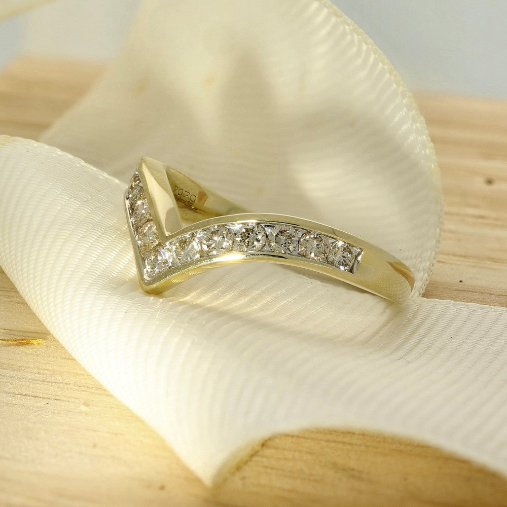 9ct Yellow Gold 0.50ct Channel Set Diamond Wishbone Ring