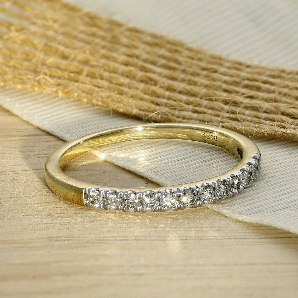 9ct Yellow Gold 0.25ct Claw Set Diamond Half Eternity Ring