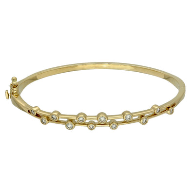 9ct Yellow Gold Bezel Set Diamond Bubble Bangle Bracelet