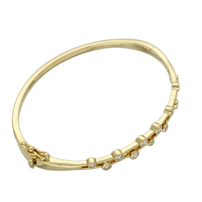 9ct Yellow Gold Bezel Set Diamond Bubble Bangle Bracelet