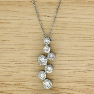 Platinum Diamond Journey Bubble Pendant Necklace 18"