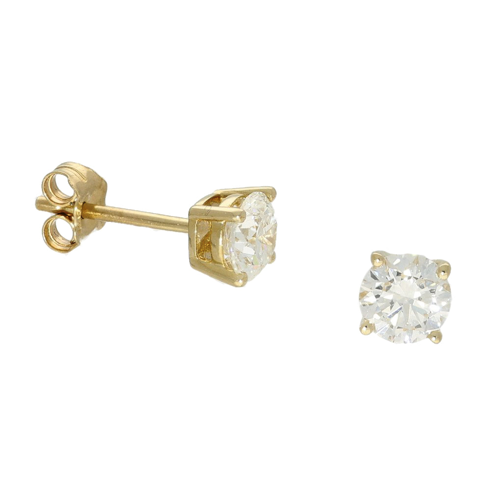 9ct Yellow Gold Claw Set Laboratory-Grown Diamond Stud Earrings - 1ct