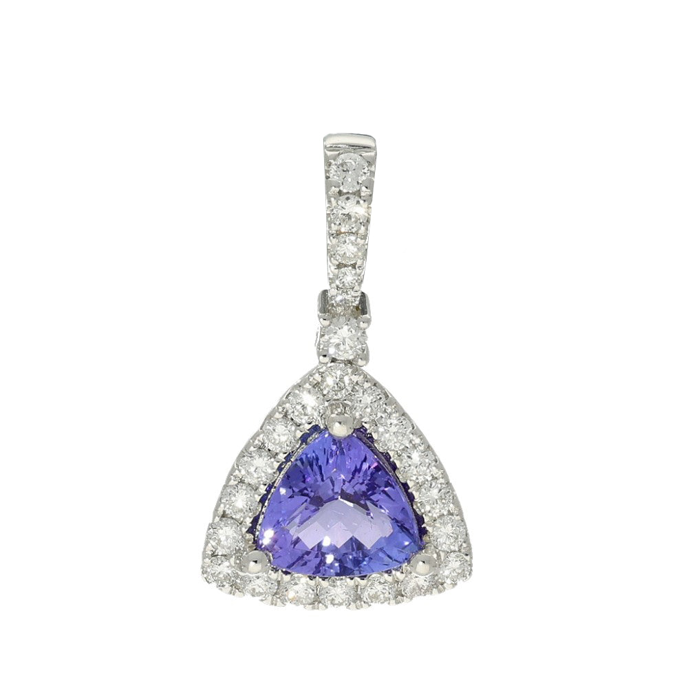 18ct White Gold Tanzanite and Diamond Triangular Pendant