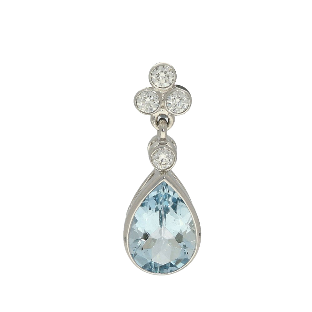 18ct White Gold Teardrop Aquamarine & Diamond Pendant