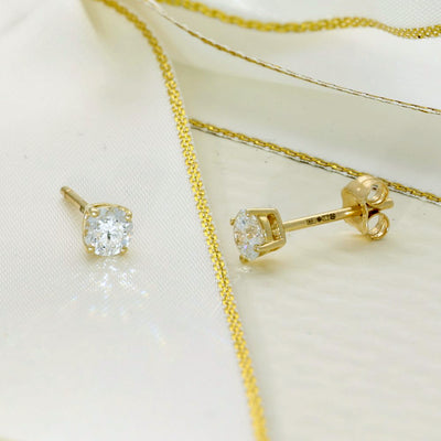 9ct Yellow Gold Claw Set Laboratory-Grown Diamond Stud Earrings - 0.50ct