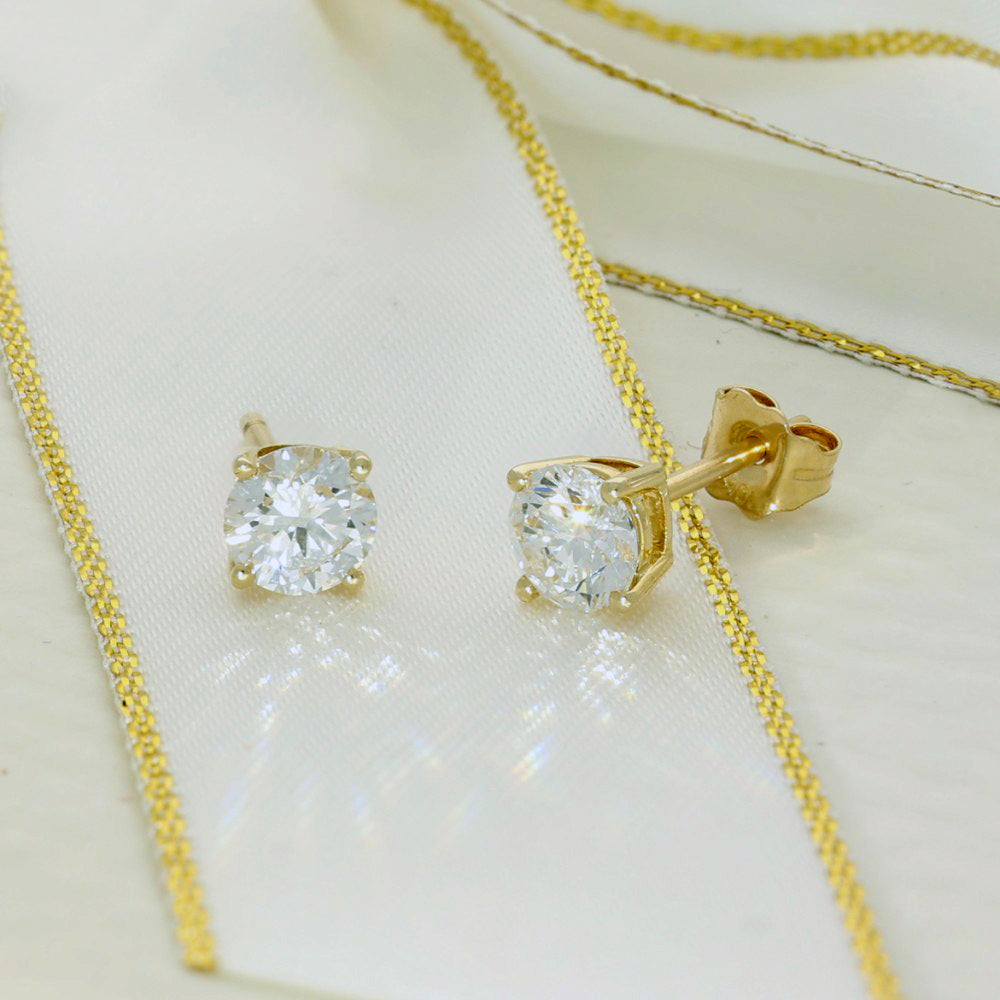 9ct Yellow Gold Claw Set Laboratory-Grown Diamond Stud Earrings - 1ct
