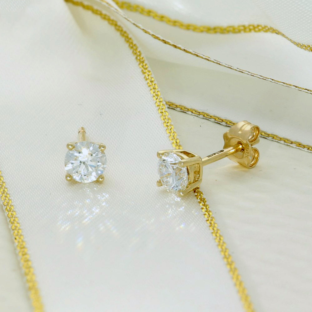 9ct Yellow Gold Claw Set Laboratory-Grown Diamond Stud Earrings - 0.75ct