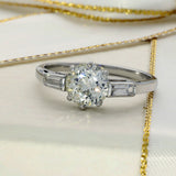 Vintage Platinum 1.24ct Old Cut Diamond Solitaire With Baguette Shoulders Ring