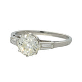 Vintage Platinum 1.24ct Old Cut Diamond Solitaire With Baguette Shoulders Ring
