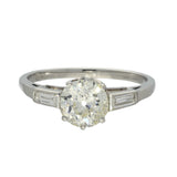 Vintage Platinum 1.24ct Old Cut Diamond Solitaire With Baguette Shoulders Ring