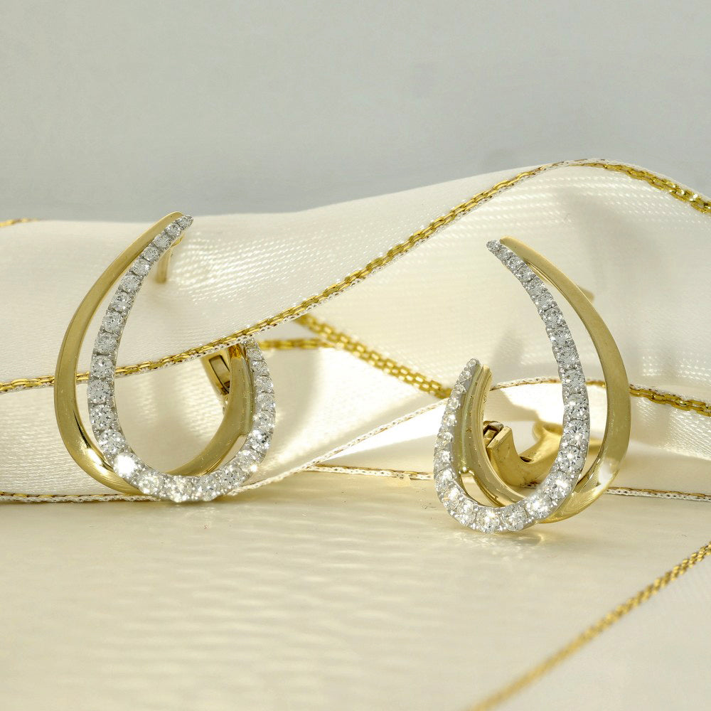 18ct Yellow Gold Diamond Double Row Hoop Earrings