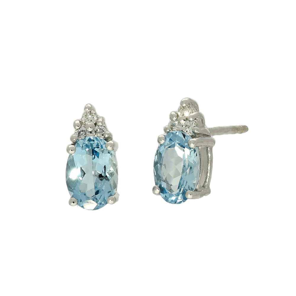 18ct White Gold Oval Aquamarine & Diamond Stud Earrings