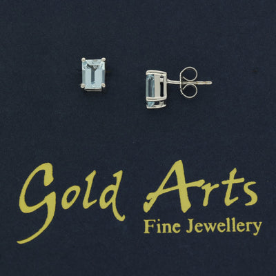 18ct White Gold Emerald Cut Aquamarine Stud Earrings