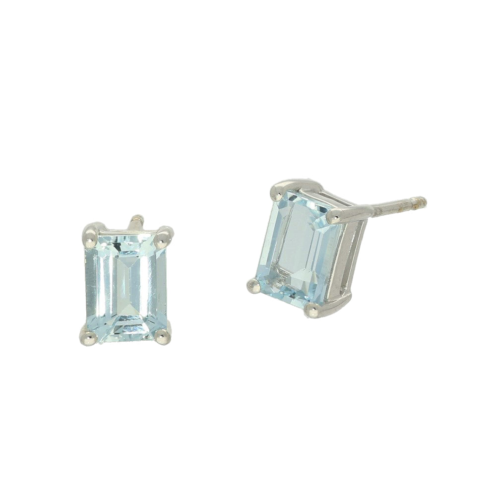 18ct White Gold Emerald Cut Aquamarine Stud Earrings