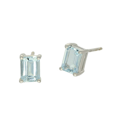 18ct White Gold Emerald Cut Aquamarine Stud Earrings