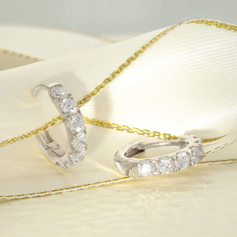 18ct White Gold 1ct Laboratory-Grown Diamond Huggie Hoop Earrings 14mm
