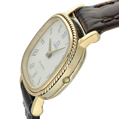 Pre-Owned Ladies Omega 9ct Gold Quartz Push Pin Crown Strap Watch 1970's