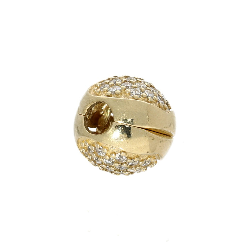 Pre-loved Pandora Retired 14K Gold Pave Heart Clip Charm with Clear Zirconia